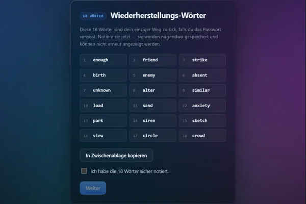 Screenshot: Vault-Übersicht mit Verschlüsselungsindikator